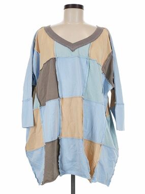 New: Blue Velvet Bohemian Mixed Patchwork Short Sleeve Mini Dress• Medium